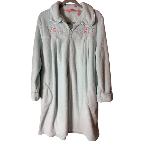 Morning Glory Other - Morning Glory Jasmine Rose Plush Fleece Zip Front Robe Housecoat Embroidered L